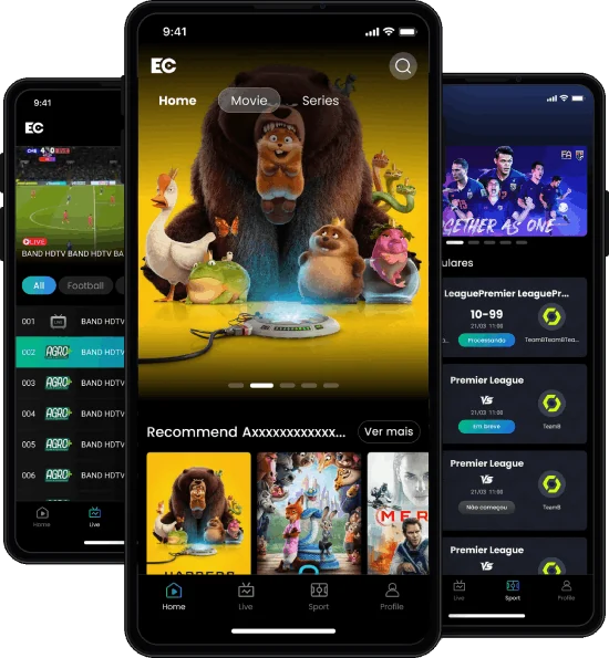 Composição promocional do EveryCine com três celulares